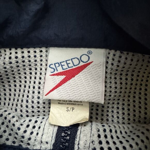 VTG 90s Speedo Windbreaker Jacket Navy Blue Yellow Full Zip Men’s Small Retro - Picture 4 of 8